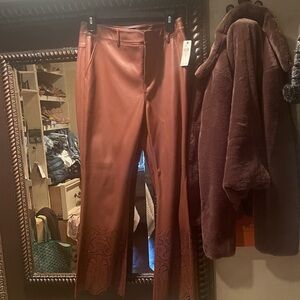 Anthropology distressed  Brown Leather Flare Pants
